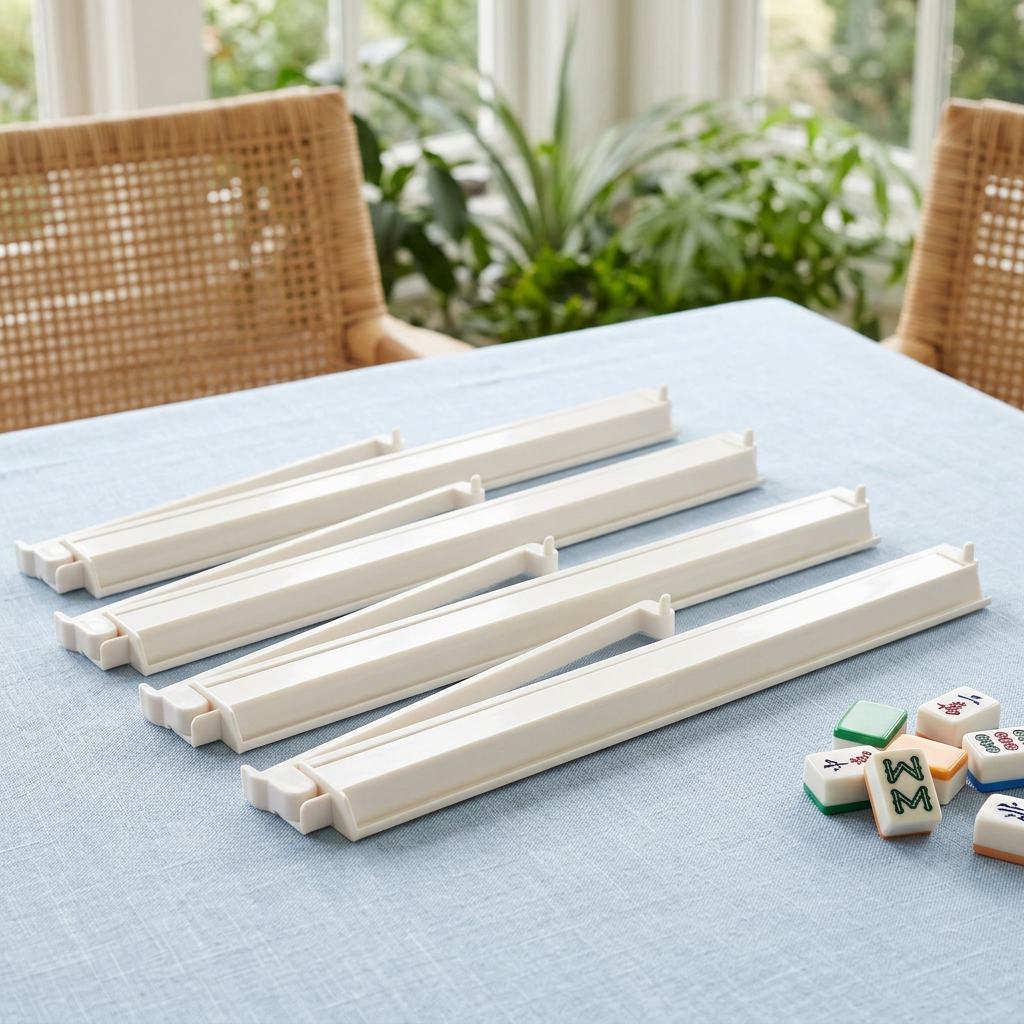 White Acrylic Mahjong Racks with Attached Pushers - Set of 4
