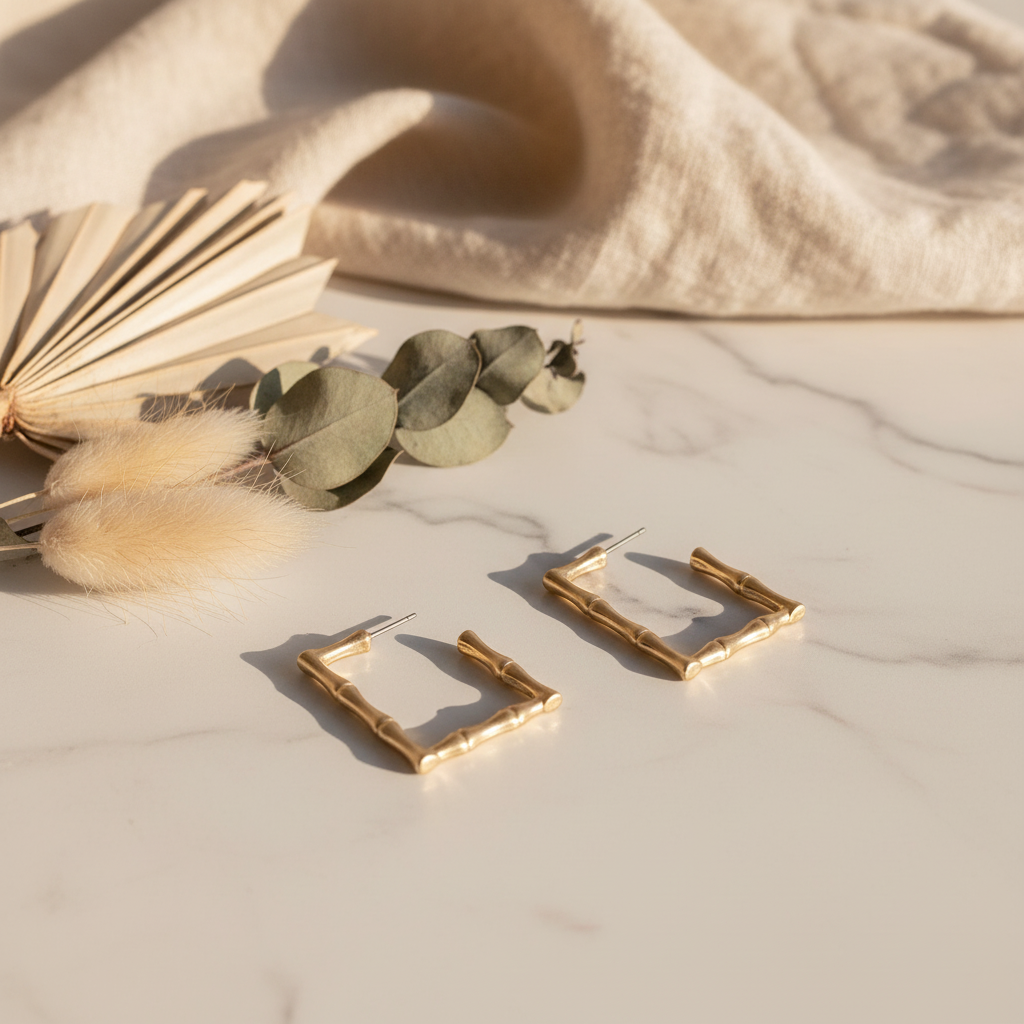 Willow Earrings – Rectangle Hoop Bamboo Earrings