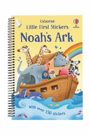 Book cover of 'Noah's Ark' sticker book with colorful illustrations on a yellow background