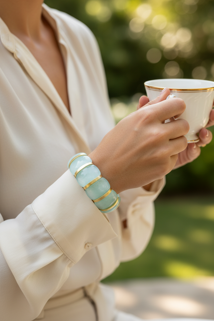 Rosemary Sky & Gold Tile Stretch Bracelet