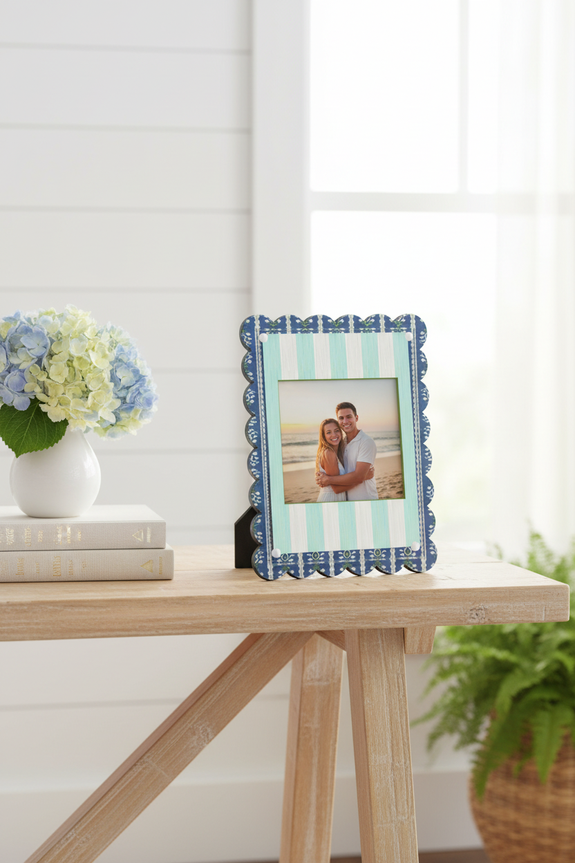 Rosemary Stripe Indigo Scalloped Picture Frame
