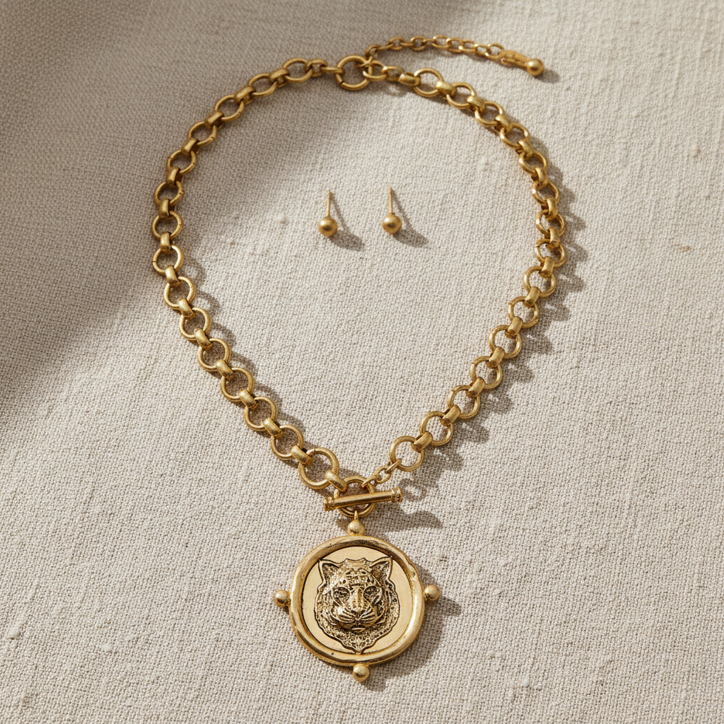 Tiger Head Coin Necklace