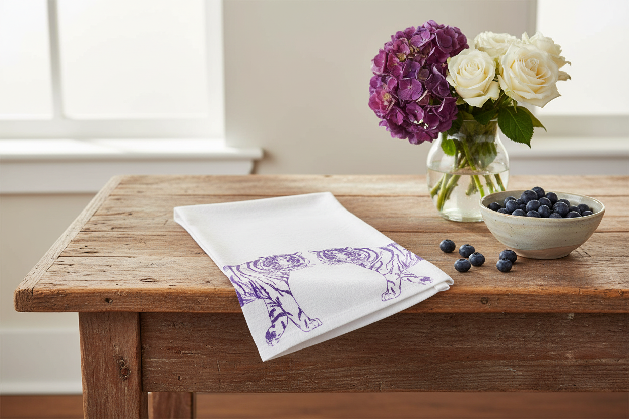 Tiger Walk Flour Sack Hand Towel White/Purple
