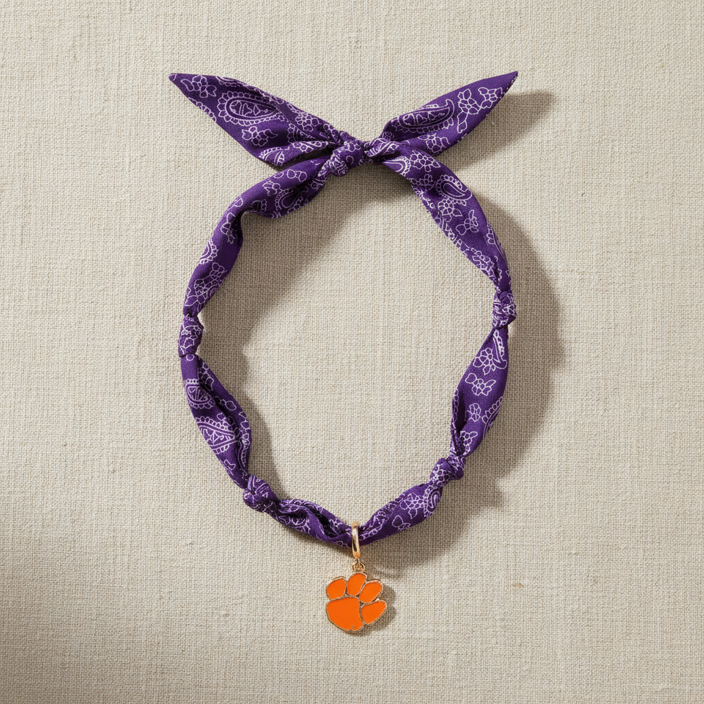 Clemson Tigers Paisley Bandana Charm Necklace