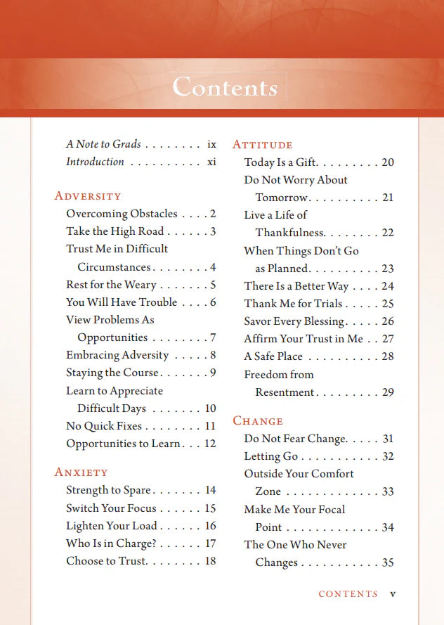Table of contents for a book with a warm color scheme