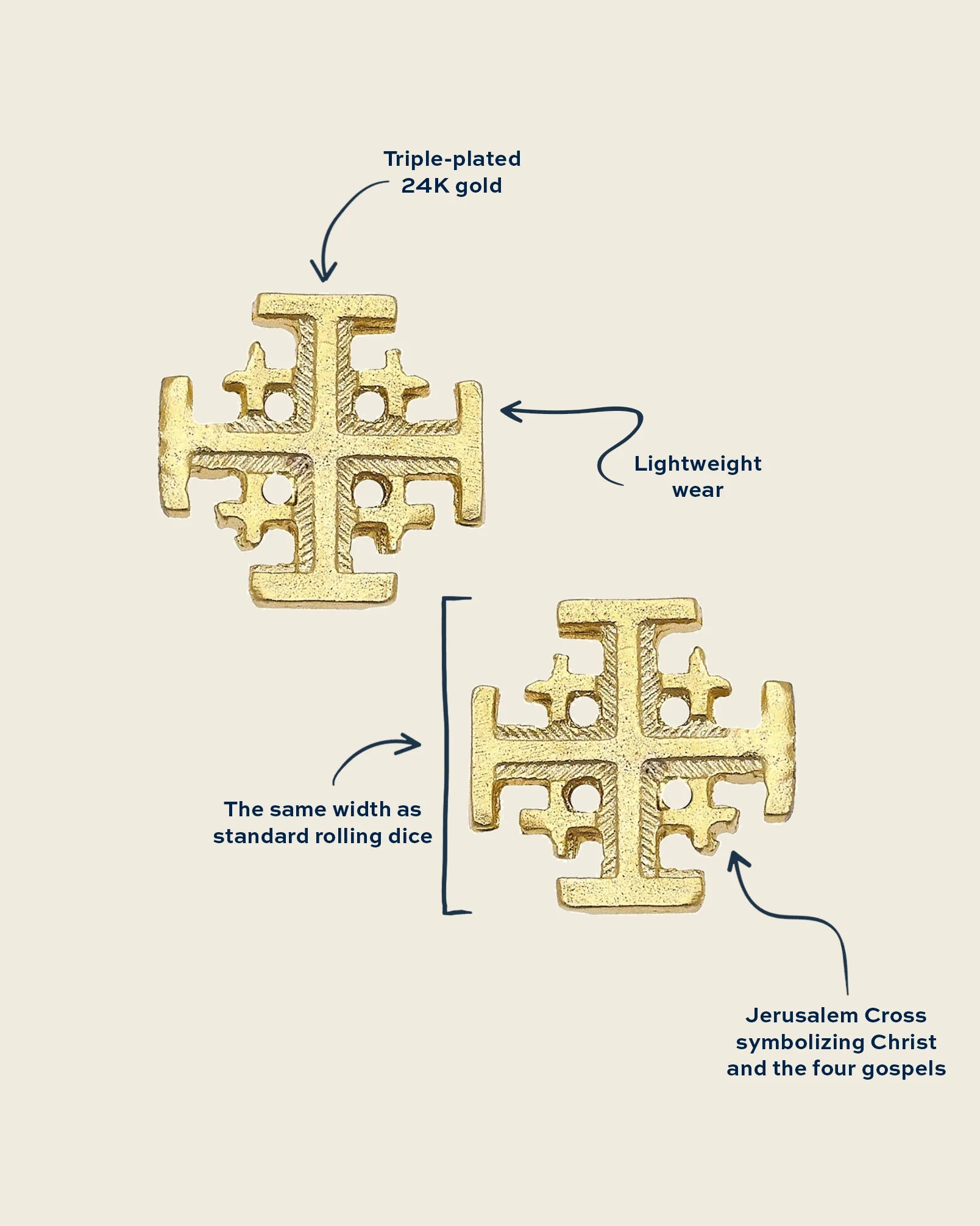 Jewelry - Earrings - Jerusalem Cross Studs