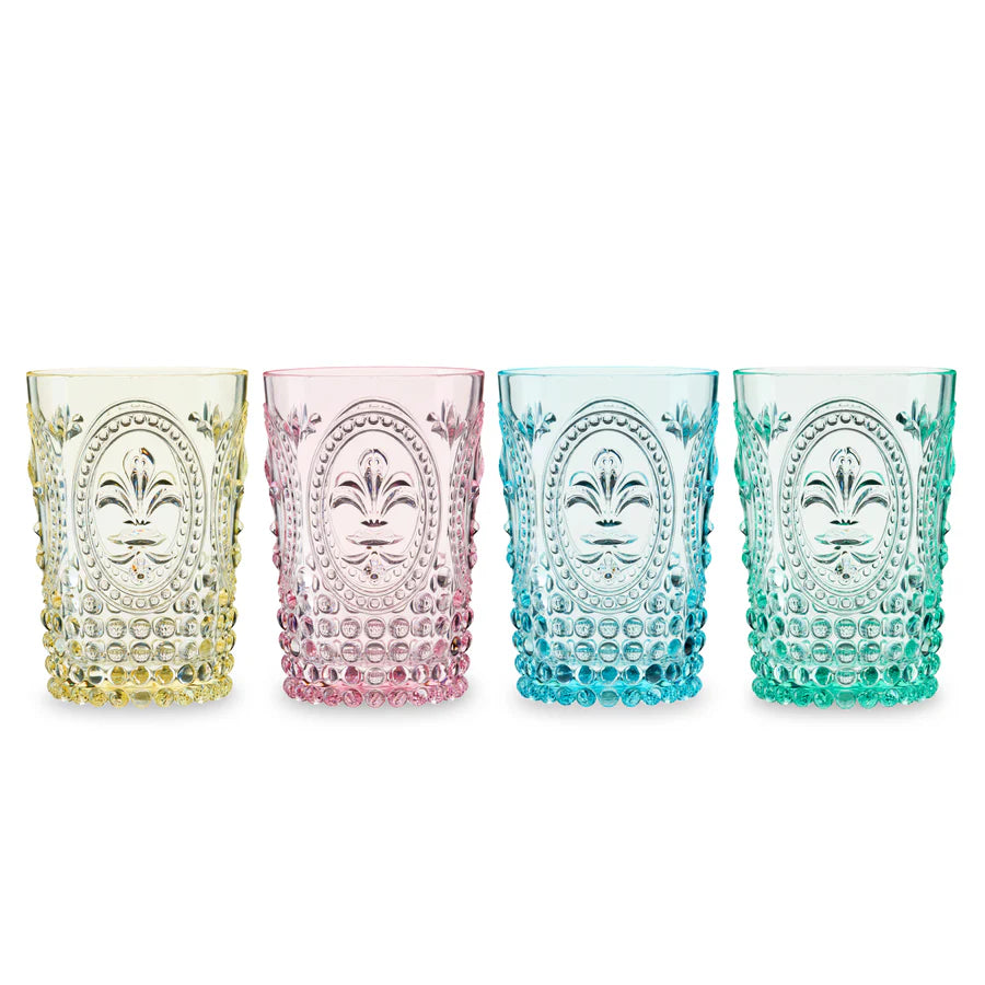 4 colorful acrylic tumblers on white background
