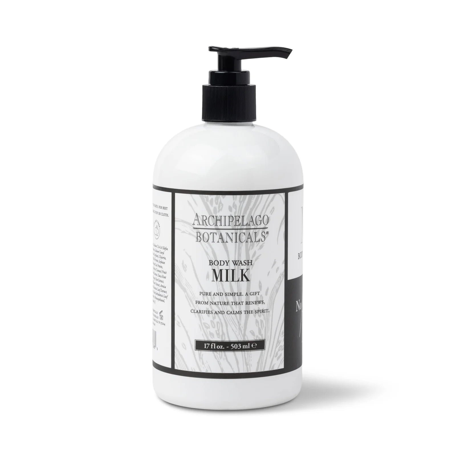 Archipelago Botanicals body wash milk bottle on a white background