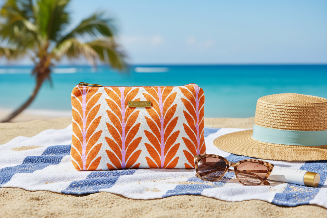 Orange Frond Terry Beach Pouch Lifestyle
