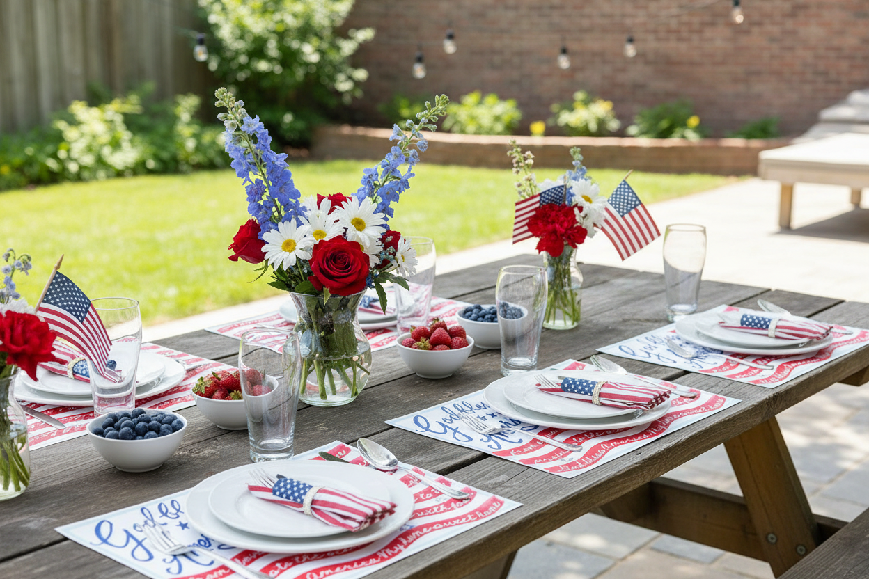 Patriotic Roseanne Beck Paper Placemats Outdoor Tablescape