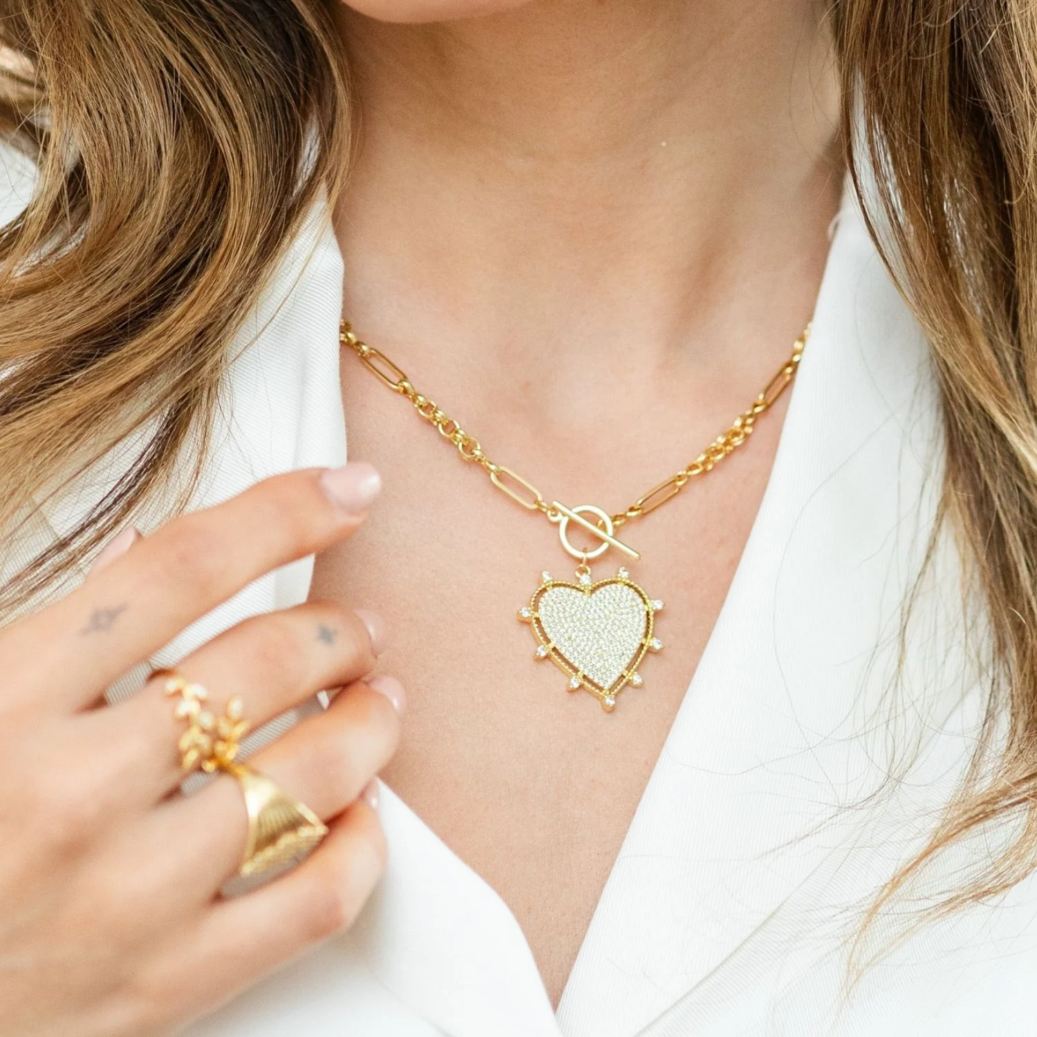 Jewelry - Necklace - Large Pave Heart - Gold