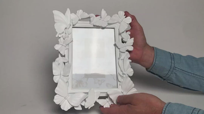 Video of Two's Company's White butterfly picture frame 5x7 