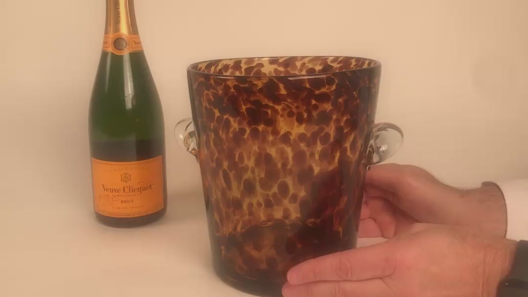 Load video: Tortoise Shell Glass Ice Bucket - Decorative Barware &amp; Entertaining Accessory
