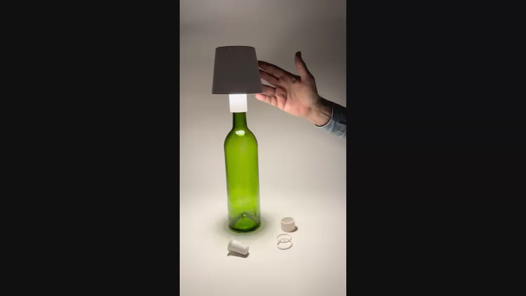 Load video: Cordless Bottle Lamp with Lampshade – Rechargeable LED Table Light