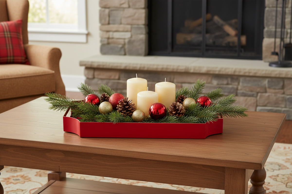 Multicolor Tartan Plaid Iron Decorative Tray - 16" Festive Holiday Home Decor