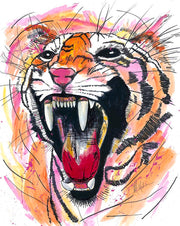 Pink Roaring Tiger Art Print - Large
