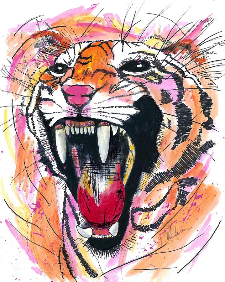 Pink Roaring Tiger Art Print - Large