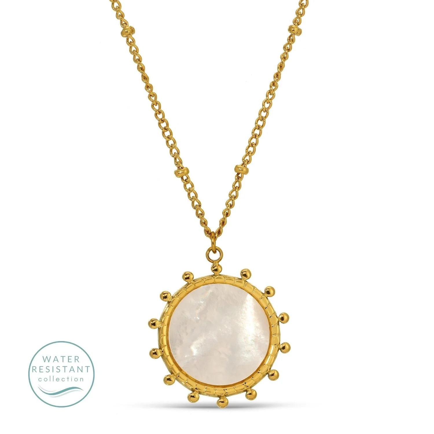 Jewelry - Necklace - Round Pendant with Shell Center - Gold