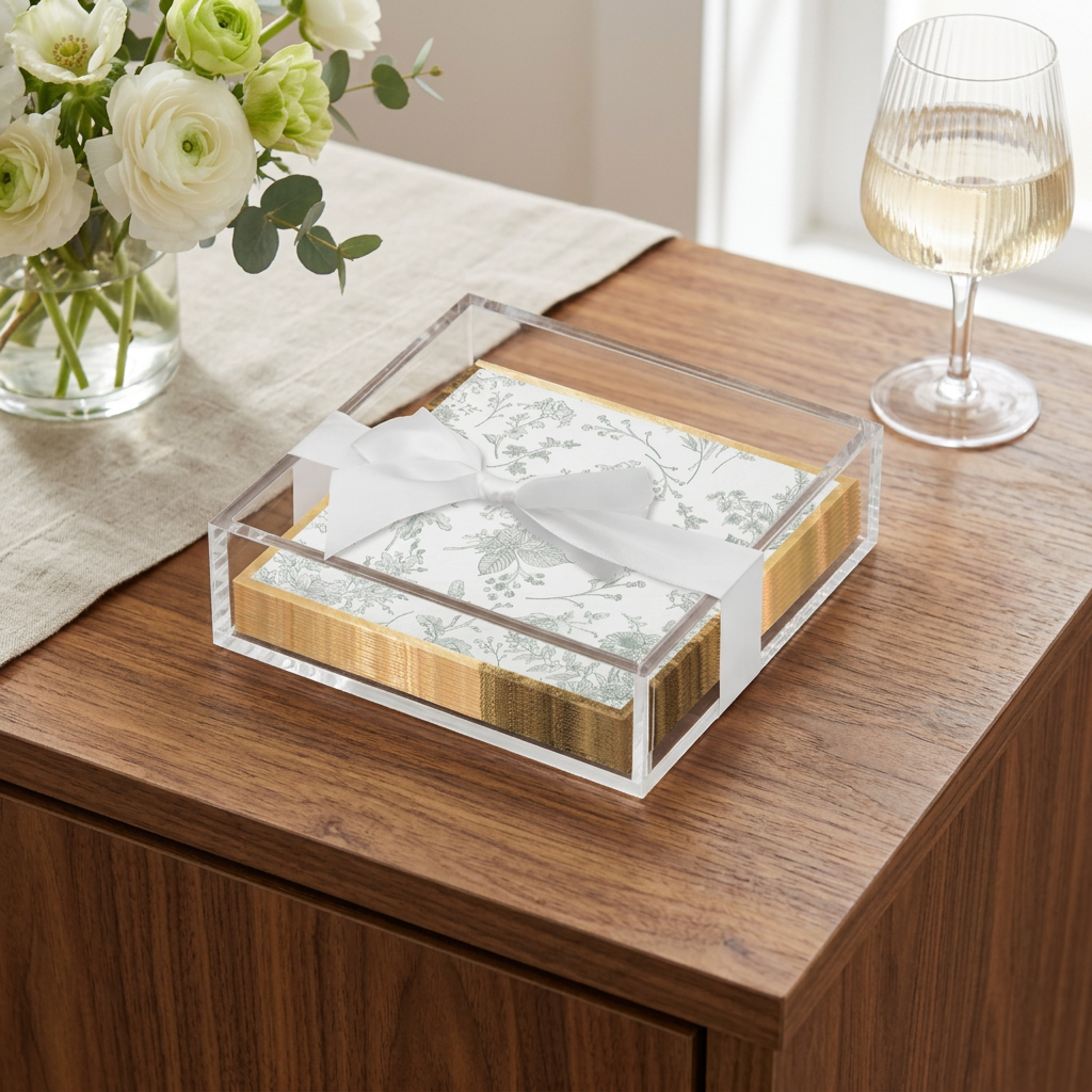 Sage cocktail napkin tray styled for brunch