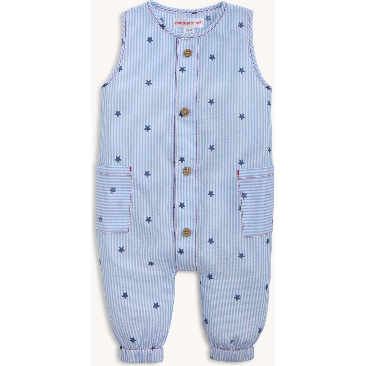 Children - Magnetic Pant Romper - Seersucker Stripe Star - 3-6 mo.