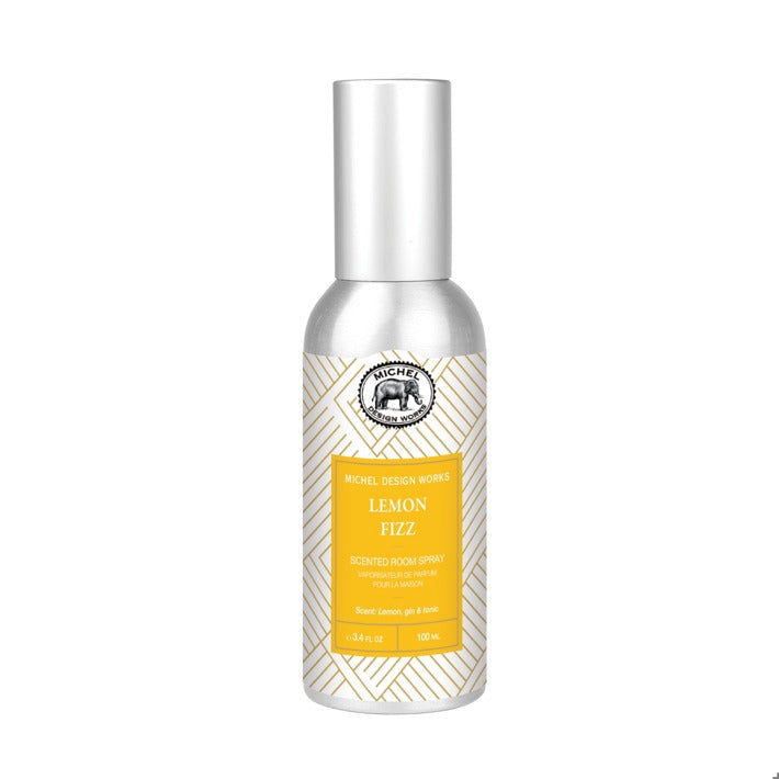 Silver bottle with a yellow label on a white background