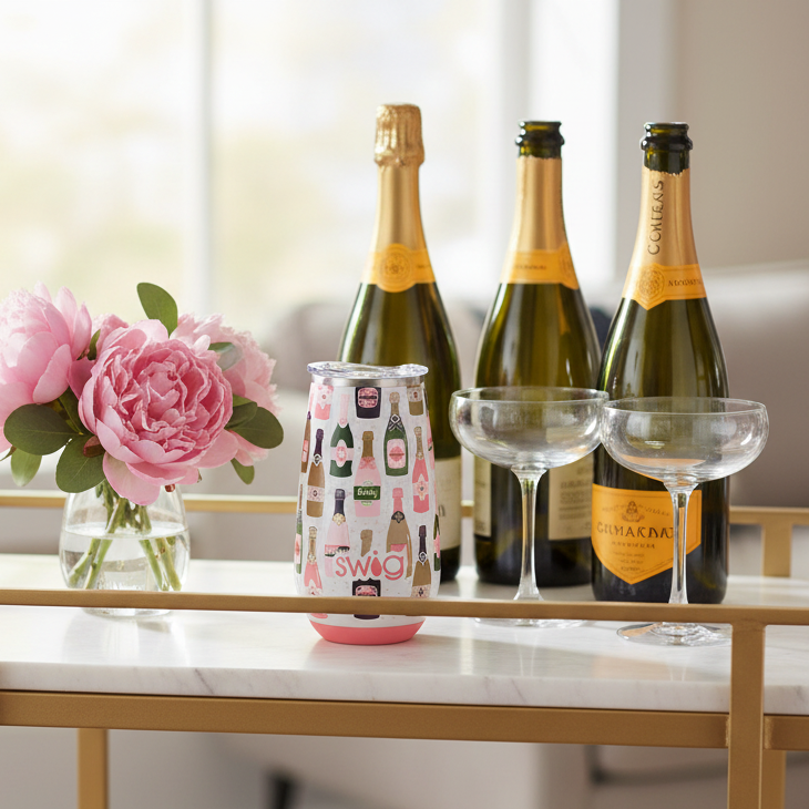 Swig Bubbly Stemless Flute on Bar Cart