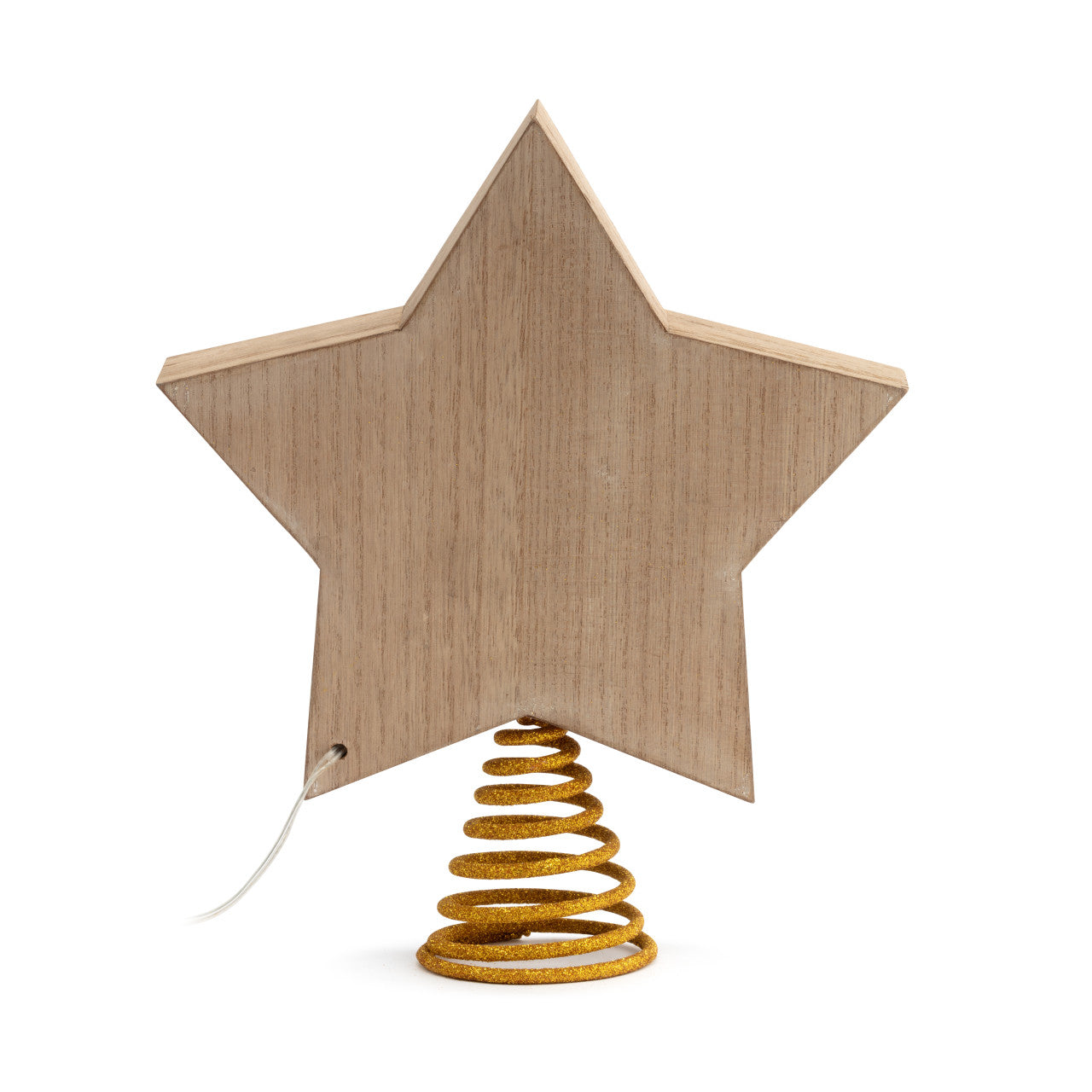 Wooden star-shaped object with a coiled rope on a white background