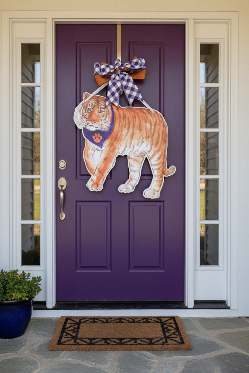 Tiger Door Hanger on Purple Door