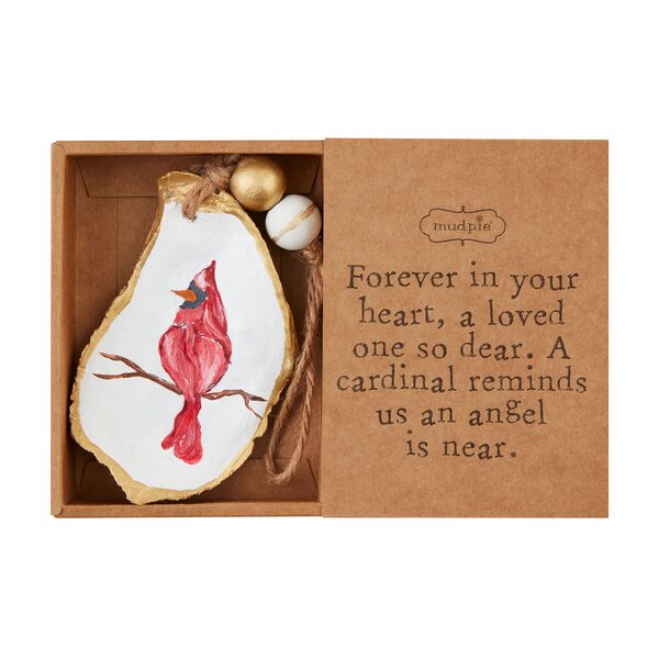 Seasonal - Ornament - Boxed laintex Cardinal Oyster Shell in a brown box 