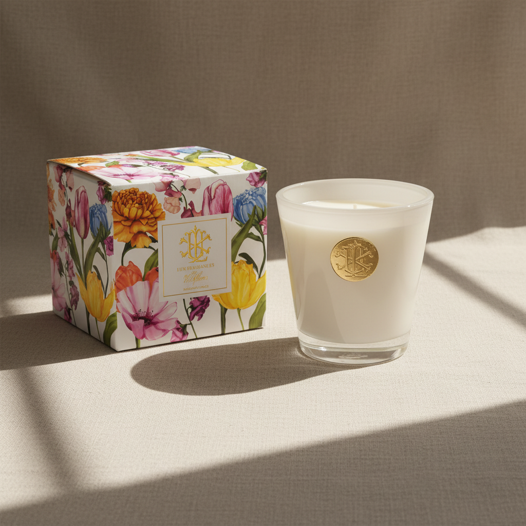 Lux Wildflower 8 oz Designer Box Candle Wildflower Candle – Linen & Sunlight