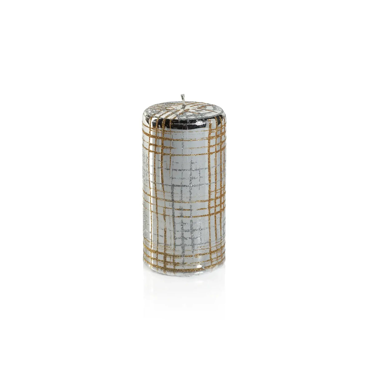Silver Metallic Pillar Candle with Gold & Silver Glitter - 6 Inch